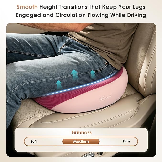 FLORICH Large Car Seat Cushion for Long Sitting, Ergonomic Memory Foam Driving Seat Cushion for Back & Sciatica Pain Relief, Non-Slip Washable Seat Cushion for Car, Driver, Office-Pink