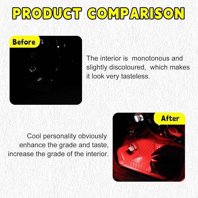 Car LED Strip Light, 48 LEDs RGB Neon Interior Atmosphere Lights, 12V Under Dash Ambient Night Light, Cigarette Lighter Auto Interior Decorative Lamp, Car Accessories (Red)