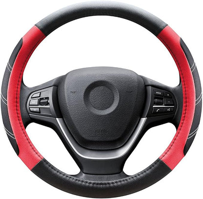 Elantrip Leather Steering Wheel Cover 14 1/2 to 15 inch Universal Padded Soft Grip Breathable for Car Truck SUV Jeep Anti Slip Black and Red