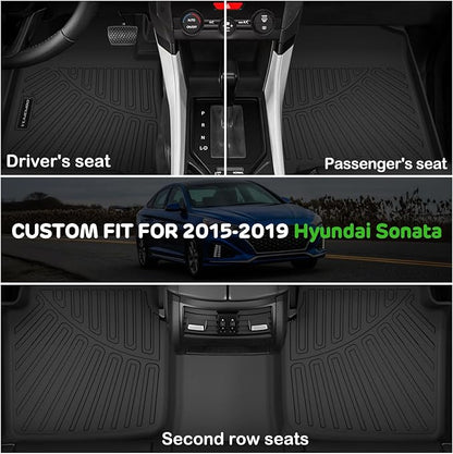 Floor Mats for 2015-2019 Hyundai Sonata & Kia Optima 2016-2019 Upgrade Trunk Mat All Weather TPE Floor Liners Fit for 2019 Sonata 1st & 2nd Row and Cargo Liner Anti-Slip Full Set Car Mats