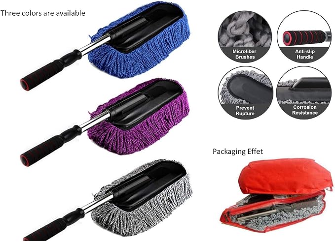 Removable Telescopic Car Wax Drag Nano Fiber Car Wash Brush Car Dusting Tool Car Mop Wax Dash Duster Exterior Interior Cleaning Kit (Premium Car Duster 1 Pcs Set, Gray)