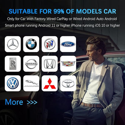 2025 Wireless CarPlay Adapter Convert Wired CarPlay to Wireless for iPhone & Android Auto Plug & Play USB Dongle with Upgraded Chipset, Low Latency, Fast Auto-Connect