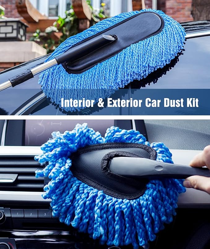 YeewayVeh Car Duster Kit, 2 Pack Car Dust Brush Set with Microfiber Pollen Dusters Scratch Free, Extendable Duster Brush & Dash Duster for Exterior Interior Cleaning Tools