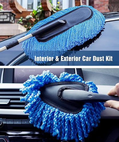 YeewayVeh Car Duster Kit, 2 Pack Car Dust Brush Set with Microfiber Pollen Dusters Scratch Free, Extendable Duster Brush & Dash Duster for Exterior Interior Cleaning Tools