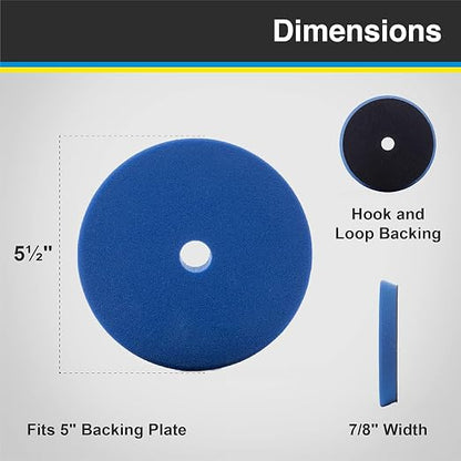 SDO Blue Foam Heavy Polishing Pad (2 Pack 5.5”) - Premium Standard Duty Orbital Polishing Pads for Painted Surfaces. (Fits 5" backing plate.)