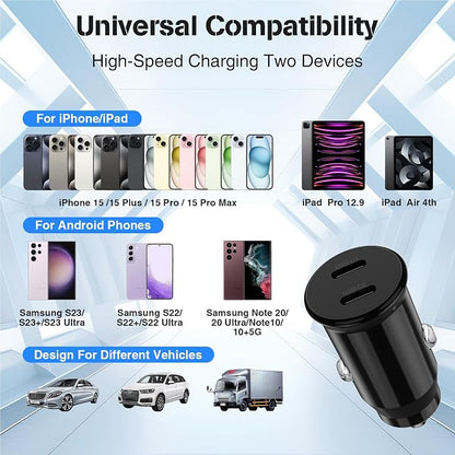 USB C Car Charger for iPhone 17 16 15 Pro Max,40W Dual Port USB-C & USB-A Car Fast Charging Adapter, 2X6FT C to C Cable & A to C Carplay Cable for iPhone 17 16 15 Series/iPhone Air,iPad,Samsung-Black