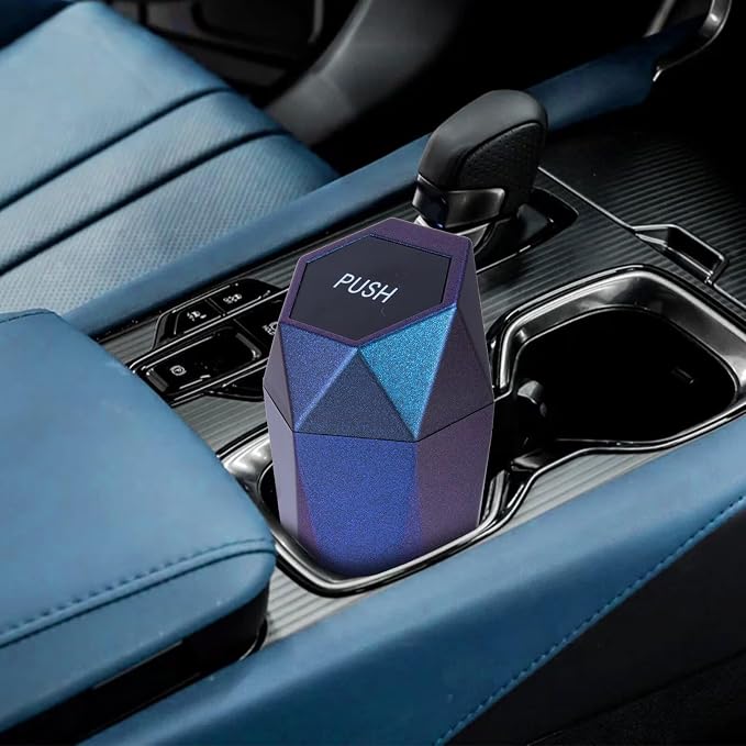 BFXM Car Trash Can, Car Trash Bin with Lid, Car Accessories for Women Interior, Car Garbage Can with Additional 2 ABS Hooks and 60pcs Trash Bags, Suitable for Home, Office, Car Organizer, Blue Purple