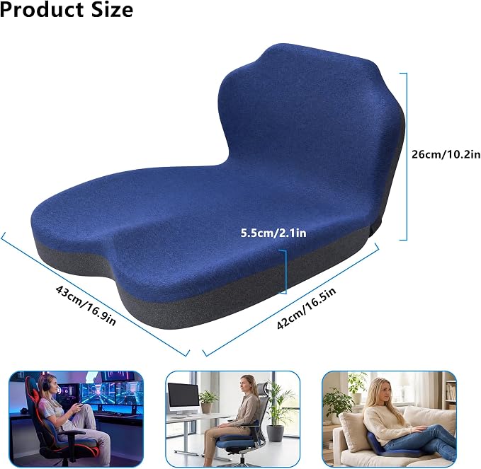 Memory Foam Truck Seat Cushion & Lumbar Support Set – Ergonomic U-Shape Tailbone Relief + L-Shape Back Cushion for Long-Haul Semi/Pickup Drivers Breathathable Cover Non-Slip Bottom Dark Blue