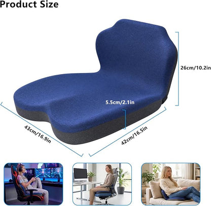 Memory Foam Truck Seat Cushion & Lumbar Support Set – Ergonomic U-Shape Tailbone Relief + L-Shape Back Cushion for Long-Haul Semi/Pickup Drivers Breathathable Cover Non-Slip Bottom Dark Blue