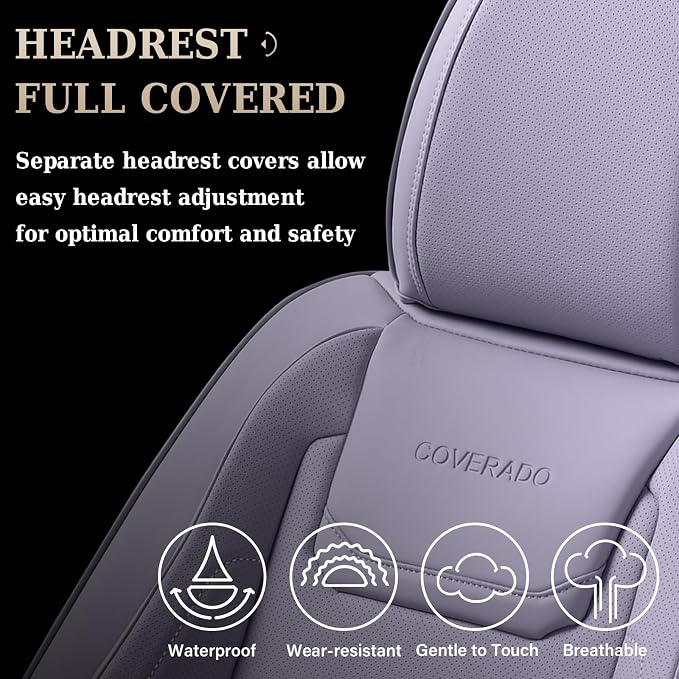 Coverado Car Seat Covers, Front Covers for Cars, Car Seat Cover Front Seats, Car Seat Protector Waterproof, Leather Car Seat Cushion, Universal Interior Covers Seat Protectors for Most Cars Purple