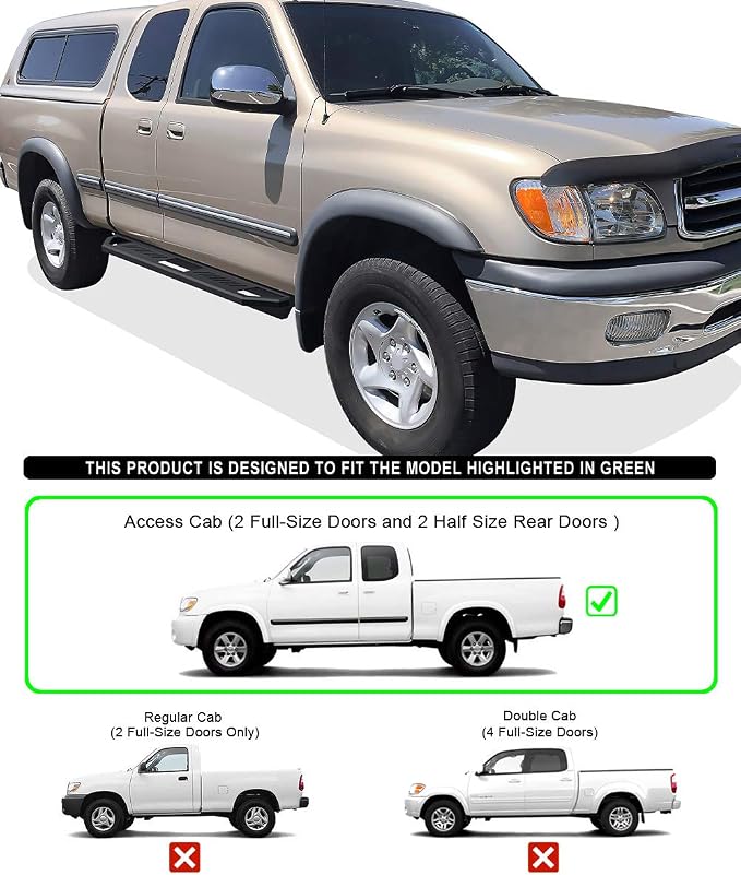 APS Stainless Steel 6.5in Side Bars Square Tube Compatible with Toyota Tundra Access Cab 00-06