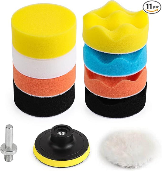 Kshineni 3 Inch Drill Buffing Pad, 11 Pcs Car Foam Polishing Pads Kit, Drill Buffer Polisher Attachment Buffing Kit for Car Polishing, Waxing, Sealing Glaze