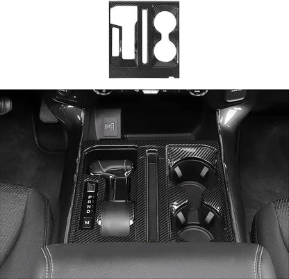 Jimen Compatible with Ford F150 2021-2025, Center Console Gear Shift Panel Trim Cover (Carbon Fiber Grain)