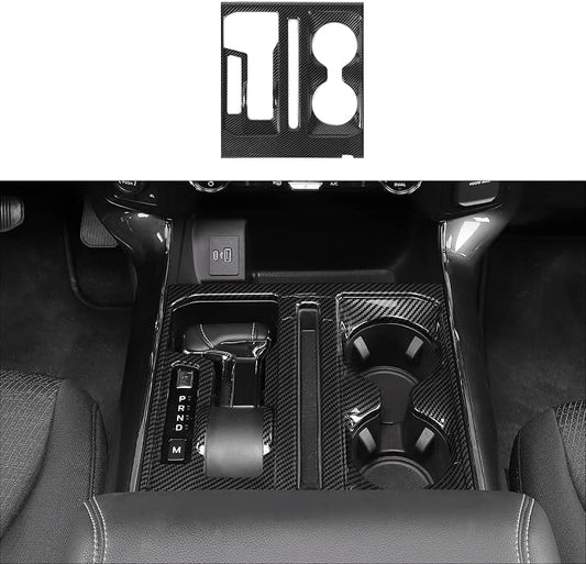 Jimen Compatible with Ford F150 2021-2025, Center Console Gear Shift Panel Trim Cover (Carbon Fiber Grain)