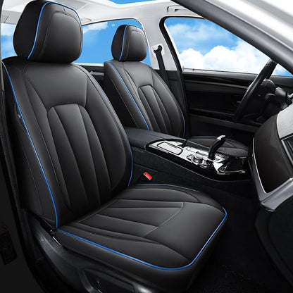 Car Seat Covers Full Set, Leather Seat Covers for Cars, Waterproof Car Seat Protector,Non-Slip Car Interior Covers ，Automotive Seat Covers for Most Cars SUVs, Blue Black