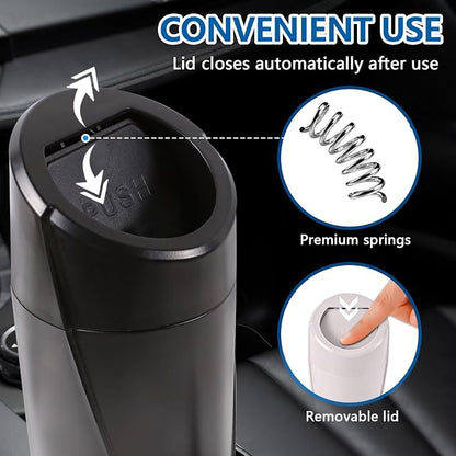 Hovom Mini Car Trash Can with Lid, Portable Garbage Can for Car, Leakproof Cup Holder Automotive Garbage Bin with 2 Rolls of Trash Bags, Small Trash Storage Can for Car Home Office(Black)