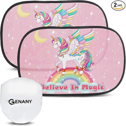 GENANY 2pcs Unicorn Window Sun Shade for Sedan SUV Truck (21x14 Inches), Sun Shades for Side Window, Accessories for Kids, Baby Window Shades, Summer Car Decor