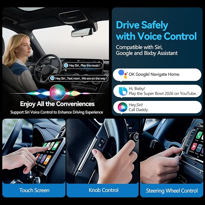 CrystalSync Elite Wireless CarPlay Adapter for Apple i-Phone i-OS 10+ and Android Auto, Mini Edition, Converts Factory Wired to Wireless, Plug and Play