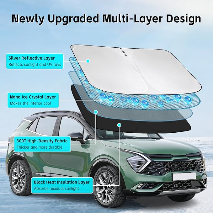 Windshield Sun Shade for Kia Sportage 2018-2026 Sunshade 300T Windshield Cover Protector Blocks UV Rays Custom Fit Sportage Front Window Shades Windshield Accessories Keep Cool Foldable