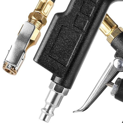 CZC AUTO Tire Inflator Deflator Air Pressure Gauge with Rubber Hose, 2-1/2" Dial Wheel Inflator Gage with Straight Brass Lock-on Chuck Compatible with Air Pump Compressor for RV Car Motorcycle Bike