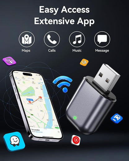 Burnt Sugar Wireless Carplay Adapter for iPhone 2026 Upgraded, Ultra-Mini USB for Apple Car Play Convert Wired to Wireless, Stable Low-Lag GPS Plug & Play for iOS 10+ & Cars from 2016+ (Light Gray)