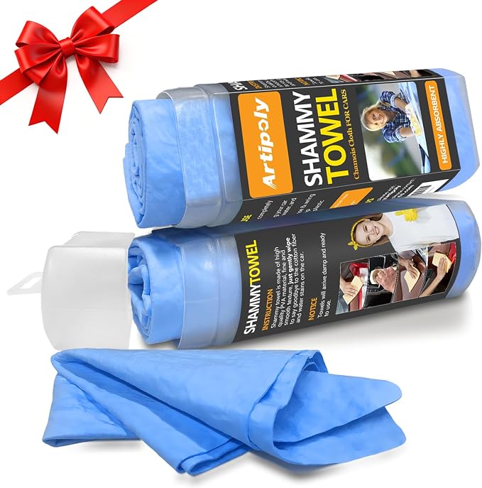 ARTIPOLY Premium Shammy Towel for Car Drying 2pk (26”x17”)-Super Absorbent Chamois Towel-Reusable shamies Towels for Cars, Bathroom,Pets, Dust Remove, No Spots/Streak/Scratch, Large, Blue