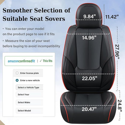 Coverado Seat Covers, Car Seat Covers Full Set, Leather Seat Covers for Cars, Car Seat Protector, Black Car Seat Covers Front Seats and Back Seats Universal Fit for Most Cars Redline