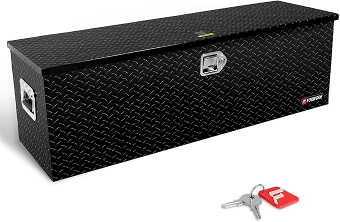 FORWODE 48 Inch Aluminum Truck Tool Box Lockable Truck Bed Tool Box Waterproof Truck Bed Storage Box with Gas Struts & Side Handle Truck Tool Chest for Pickup, Truck Bed, RV, Trailer & Garage (Black)