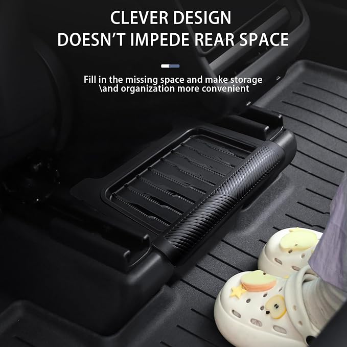 Rear Center Console Storage Organizer for Tesla Model Y Juniper 2025 2026, Under Seat Storage Box with Lid, Black