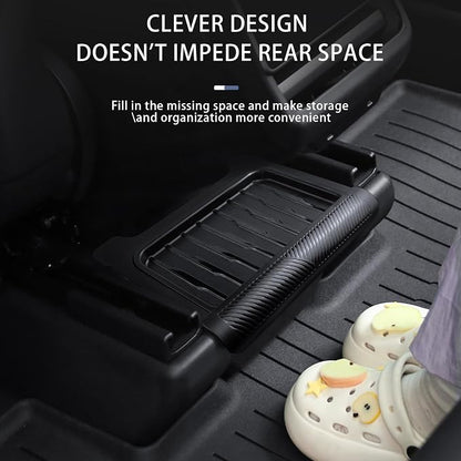Rear Center Console Storage Organizer for Tesla Model Y Juniper 2025 2026, Under Seat Storage Box with Lid, Black