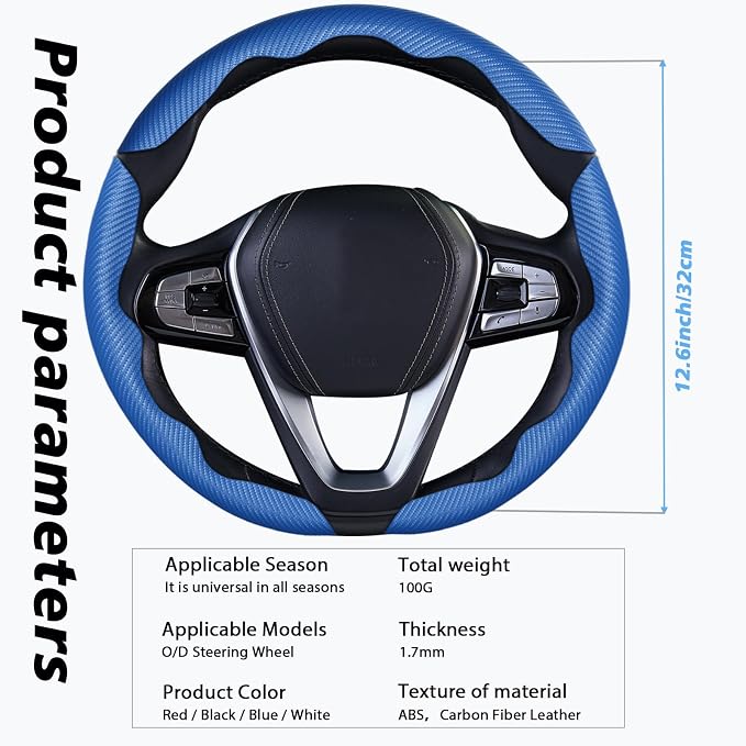 WOCOCN 3pcs Car Steering Wheel Cover,Anti-Skid Carbon Fiber Steering Wheel Protector for Men Women,Multiple Color Options,Universal for Most Car Interiors Accessories (Bule 3PCS)
