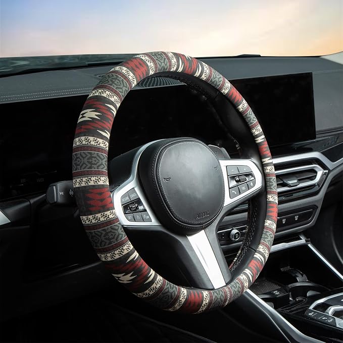 Western Aztec Steering Wheel Cover Auto Steering Wheel Protector, Anti-Slip, Breathable, Absorbing Sweat, Universal Aztec Car Accessories 14.5–15 inch