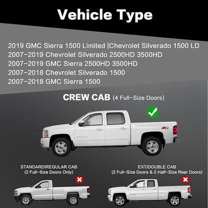 Running Boards 6 Inches Compatible with Crew Cab 2007-2018 Chevy Silverado GMC Sierra 1500 | 2007-2019 2500HD 3500HD Black Two-Stair Design Side Steps Steel Rails Nerf Bars