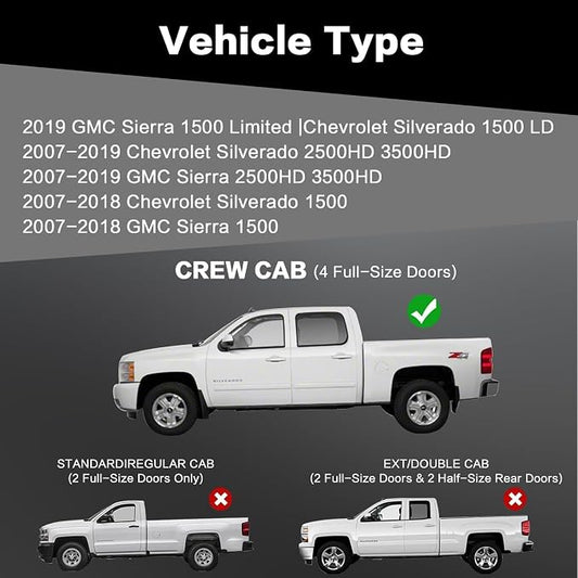 Running Boards 6 Inches Compatible with Crew Cab 2007-2018 Chevy Silverado GMC Sierra 1500 | 2007-2019 2500HD 3500HD Black Two-Stair Design Side Steps Steel Rails Nerf Bars