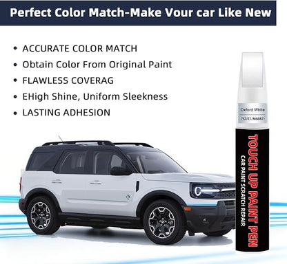 Oxford White(YZ/Z1/M6887) Car Touch Up Paint for Ford 2-in-1 Car Scratch Repair Pen with Fine Tip&Brush, DIY Color-Code Matched Auto Paint for Small Rock Chips Door Scratches Paint Nicks Bumper Marks