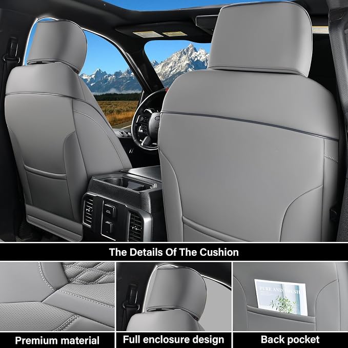Coverado Dodge Ram 1500 Flat Front Seat Covers, Faux Leather Truck Gray Car Seat Covers Fit for 2009-2018 Dodge Ram 1500 2500 3500 Crew/Mega Cab Trucks