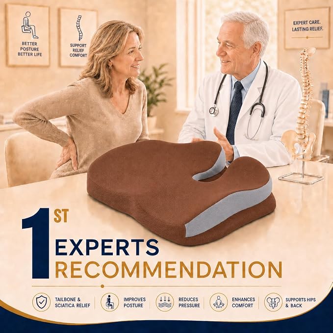 Seat Cushions for Office Chairs Wheelchair Cushion for Long Sitting Back Pain，Memory Foam Seat Car Computer Desk Chair Cushion，Coccyx Cushion for Tailbone Pain Relief Cushion Office Chair Brown