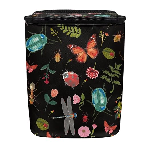 Car Trash Can with Lid and Zipper Cottagecore Insect Butterfly Dragon Beetle Print Collapsible Trash Bin Hanging Back of Seat Multipurpose Garbage Can for Women Storage Bag Organizer