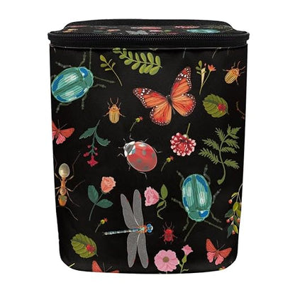 Car Trash Can with Lid and Zipper Cottagecore Insect Butterfly Dragon Beetle Print Collapsible Trash Bin Hanging Back of Seat Multipurpose Garbage Can for Women Storage Bag Organizer