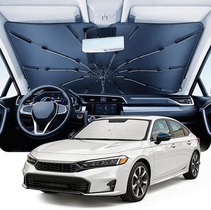 DMJN Umbrella Windshield Sun Shade for Honda Civic (2006-2026), Car Sunshade for Front Windshield [Nano Ice-Crystal Coatings] UPF50+ Heat & UV Block, Protect Interior & Keep Cooler