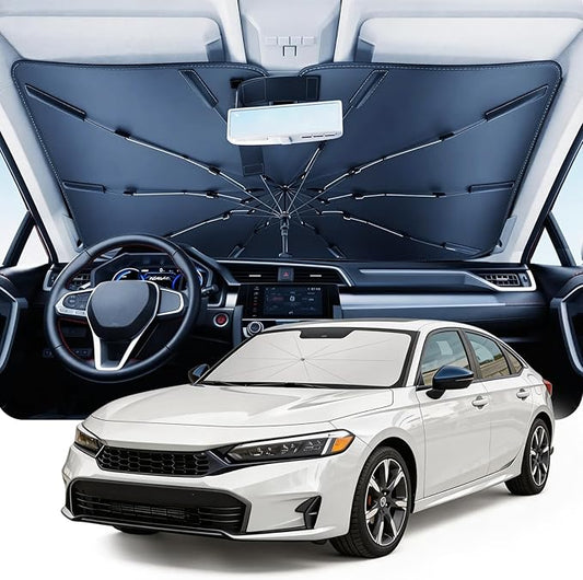 DMJN Umbrella Windshield Sun Shade for Honda Civic (2006-2026), Car Sunshade for Front Windshield [Nano Ice-Crystal Coatings] UPF50+ Heat & UV Block, Protect Interior & Keep Cooler