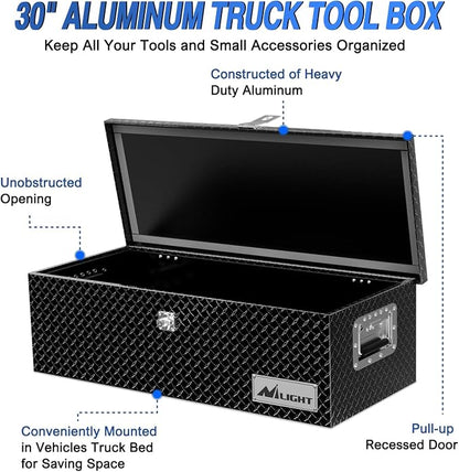 Nilight 30 Inch Truck Tool Box Heavy Duty Aluminum Diamond Plate Truck Bed Toolboxes 30''X13''X9.6'' Waterproof Pick-Up Storage Tool Boxes for Bed of Truck RV Trailer with Side Handle Lock Keys, Black