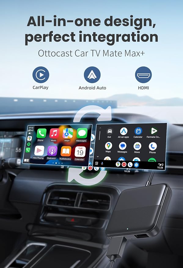 Car TV Mate PRO 2025-Stick Converter,HDMI & Wireless CarPlay Android Auto Adapter, No Latency,HDMI to USB Port Converter Work for Cars 2016+ with Wired carplay,Plug & Play