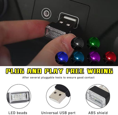 Augeny 6 PCS USB LED Car Interior Atmosphere Lamp, Plug-in USB Decor Night Light, Portable Auto Ambient Lighting Kit, Universal Vehicle Interior Accessories for Most Cars (6 Colors)