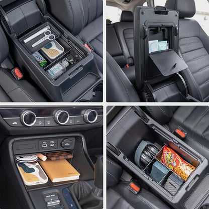 PIMCAR 4-Piece Center Console Organizer Set for 2023-2025 2026 Honda CRV Custom Fit Armrest Tray, Console Tray, Hidden Storage Box and Armrest Dividers ABS Material Car Interior OEM Accessories