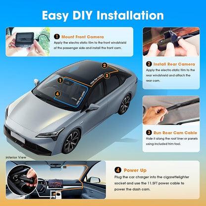 DDPAI 4K Dash Cam Front and Rear,Built-in 32G eMMC Dual Dash Car Camera,64GB Card Included Dashcam,Night Vision Dash Camera,5GHz WiFi,7 Days Parking Mode,GPS,3" IPS,ADAS,WDR,Support 512GB,Z60