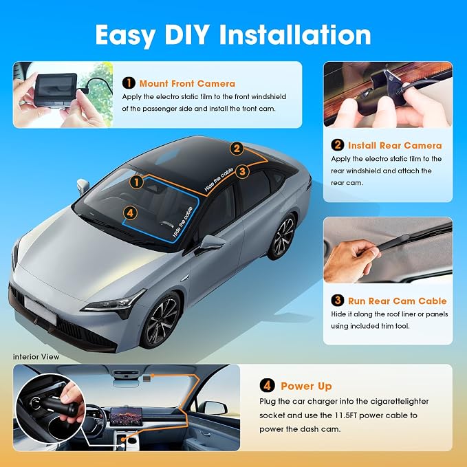 DDPAI 4K Dash Cam Front and Rear, Built-in 32G eMMC Dual Dash Camera for Cars, 128GB Card Included Dashcam,GPS, Night Vision,5G WiFi, 7-Days Parking Mode, 3" IPS, ADAS, WDR, Support 512GB, Z60