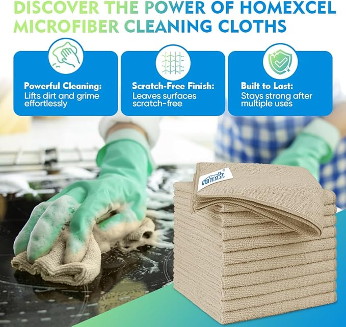 HOMEXCEL Brown Microfiber Cleaning Cloth 20 Pack 11.5 x 11.5 inch Microfiber Towels for Cars Ultra Absorbent Car Washing Cloth Lint Free Streak Free Cleaning Rags for Car, Kitchen Window