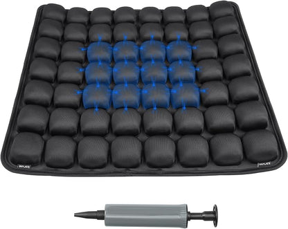 JFT Inflatable Air Seat Cushion for Pressure Relief - 56 Interconnected Air Cells - Ergonomic Pad for Office Chair, Wheelchair & Car - Built-in Pump for Easy Inflation - Lycra & TPU, 17.7" x 15.7"