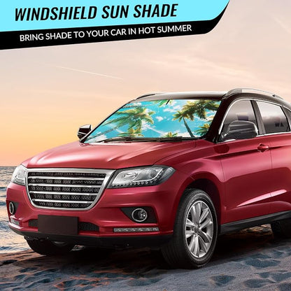 Avisky Windshield Sun Shade for Cars, Trucks & SUVs, Polyester Front Window Sunshade to Block UV Rays & Heat, Foldable Auto Front Windshield Cover, 57“x31”